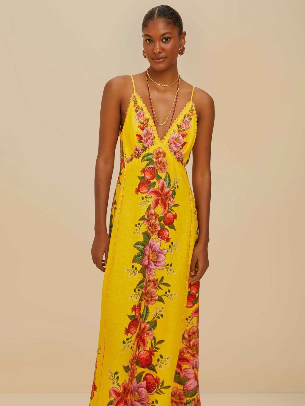 Yellow Summer Fruit Scarf LENZING™ ECOVERO™ Euroflax™ Maxi Dress - Picture 3 of 8